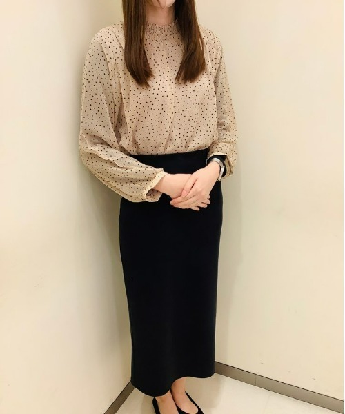 TOKYO SHIRTS（トウキョウシャツ）の「ドット柄スタンドネック長袖ブラウス（シャツ/ブラウス・レディース・ライトグリーン/ネイビー/ベージュ・M/L）」の13枚目の写真