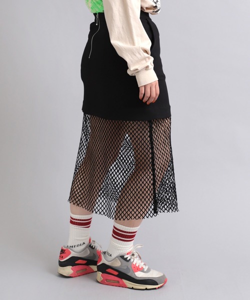 RNA（アールエヌエー）の「G1049 ＢＩＧメッシュコンビスカート（スカート・レディース・ブラック/シャーベット/グリーン・MEDIUM）」の11枚目の写真