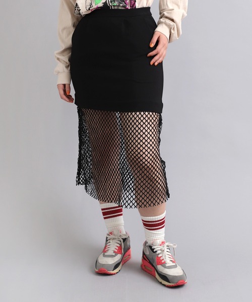 RNA（アールエヌエー）の「G1049 ＢＩＧメッシュコンビスカート（スカート・レディース・ブラック/シャーベット/グリーン・MEDIUM）」の10枚目の写真