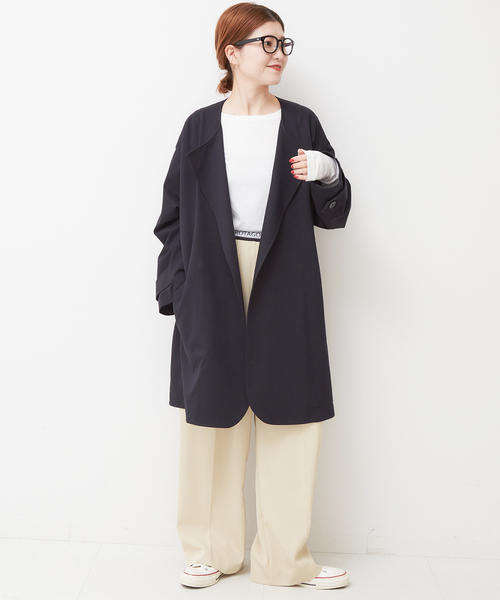スピック＆スパン　 カルゼジャージーノーカラーハーフコート 春コート Spick & Span（スピックアンドスパン）の「カルゼジャージーノー