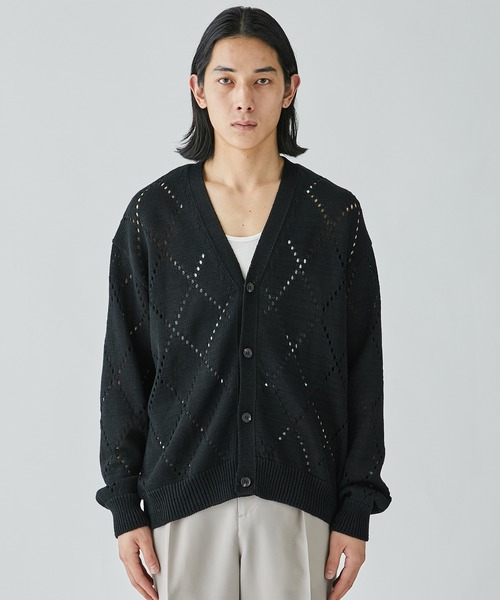 LiNoH（リノー）の「【LiNoH】SPARKLE MESH CARDIGAN/デザインメッシュカーディガン（カーディガン/ボレロ・メンズ・オフホワイト/ブラック・1/2）」の15枚目の写真
