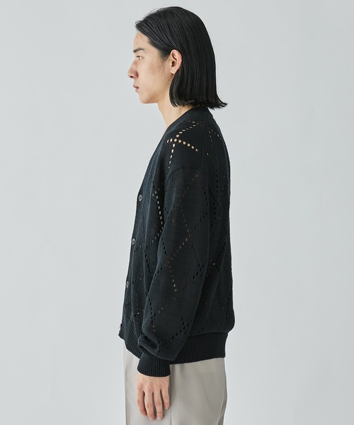 LiNoH（リノー）の「【LiNoH】SPARKLE MESH CARDIGAN/デザインメッシュカーディガン（カーディガン/ボレロ・メンズ・オフホワイト/ブラック・1/2）」の16枚目の写真
