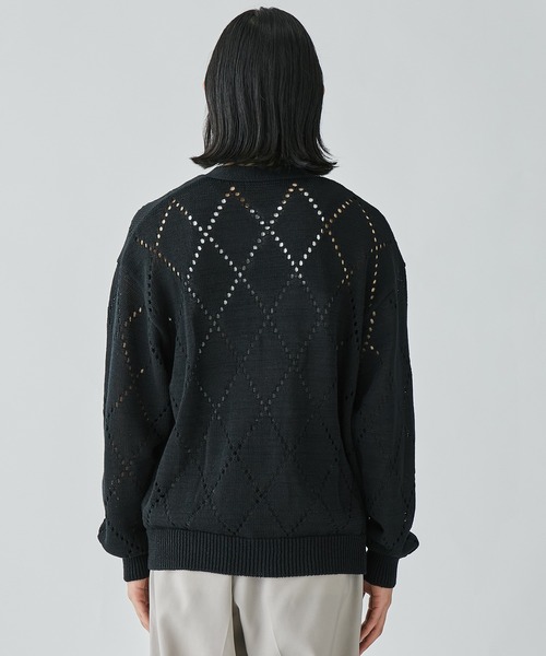 LiNoH（リノー）の「【LiNoH】SPARKLE MESH CARDIGAN/デザインメッシュカーディガン（カーディガン/ボレロ・メンズ・オフホワイト/ブラック・1/2）」の17枚目の写真