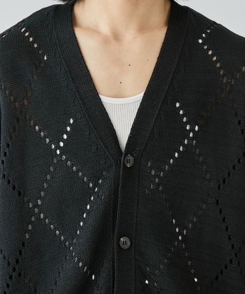 LiNoH（リノー）の「【LiNoH】SPARKLE MESH CARDIGAN/デザインメッシュカーディガン（カーディガン/ボレロ・メンズ・オフホワイト/ブラック・1/2）」の18枚目の写真