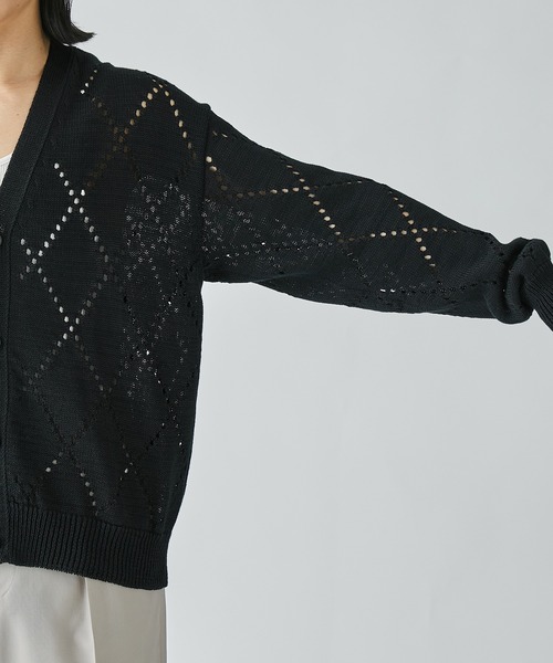LiNoH（リノー）の「【LiNoH】SPARKLE MESH CARDIGAN/デザインメッシュカーディガン（カーディガン/ボレロ・メンズ・オフホワイト/ブラック・1/2）」の20枚目の写真