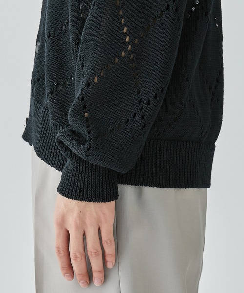 LiNoH（リノー）の「【LiNoH】SPARKLE MESH CARDIGAN/デザインメッシュカーディガン（カーディガン/ボレロ・メンズ・オフホワイト/ブラック・1/2）」の21枚目の写真