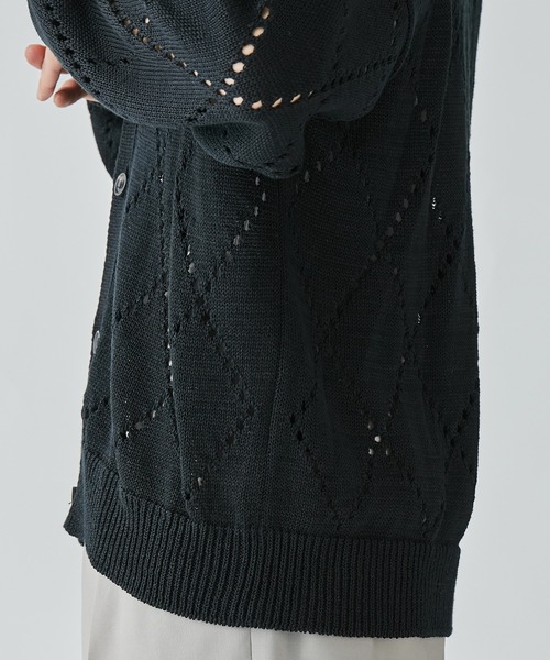 LiNoH（リノー）の「【LiNoH】SPARKLE MESH CARDIGAN/デザインメッシュカーディガン（カーディガン/ボレロ・メンズ・オフホワイト/ブラック・1/2）」の22枚目の写真