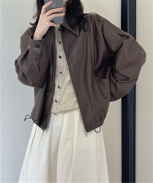 MAISON DE THERESE（メゾン ド テレーズ）の「フェイクレザージャケット ライダースジャケット（ライダースジャケット・レディース・ブラック/ブラウン/アイボリー・M/S/L）」の3枚目の写真