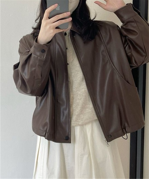 MAISON DE THERESE（メゾン ド テレーズ）の「フェイクレザージャケット ライダースジャケット（ライダースジャケット・レディース・ブラック/ブラウン/アイボリー・M/S/L）」の9枚目の写真