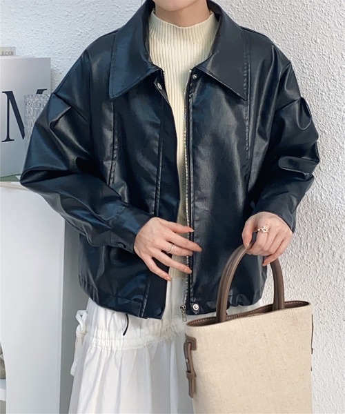 MAISON DE THERESE（メゾン ド テレーズ）の「フェイクレザージャケット ライダースジャケット（ライダースジャケット・レディース・ブラック/ブラウン/アイボリー・M/S/L）」の20枚目の写真