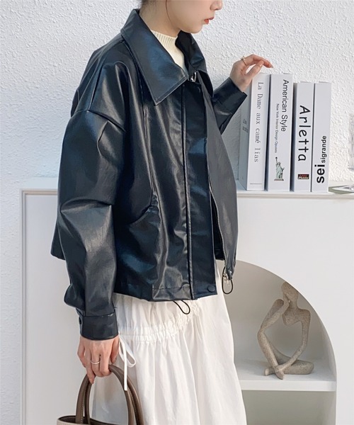 MAISON DE THERESE（メゾン ド テレーズ）の「フェイクレザージャケット ライダースジャケット（ライダースジャケット・レディース・ブラック/ブラウン/アイボリー・M/S/L）」の18枚目の写真