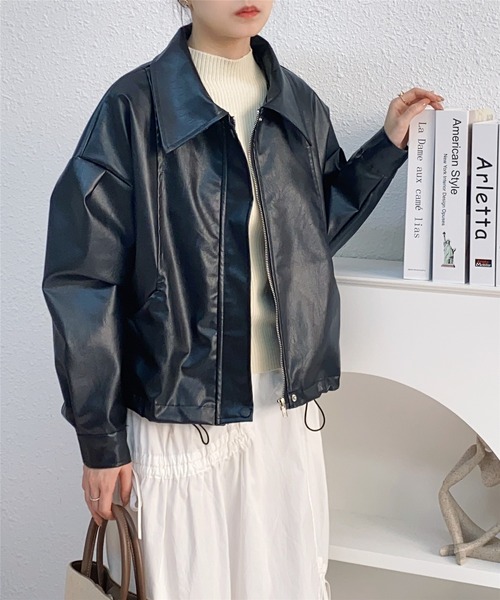 MAISON DE THERESE（メゾン ド テレーズ）の「フェイクレザージャケット ライダースジャケット（ライダースジャケット・レディース・ブラック/ブラウン/アイボリー・M/S/L）」の17枚目の写真