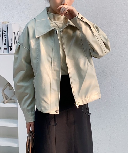 MAISON DE THERESE（メゾン ド テレーズ）の「フェイクレザージャケット ライダースジャケット（ライダースジャケット・レディース・ブラック/ブラウン/アイボリー・M/S/L）」の16枚目の写真