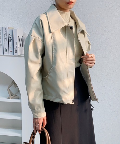 MAISON DE THERESE（メゾン ド テレーズ）の「フェイクレザージャケット ライダースジャケット（ライダースジャケット・レディース・ブラック/ブラウン/アイボリー・M/S/L）」の14枚目の写真