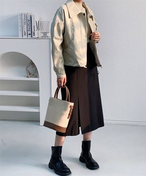 MAISON DE THERESE（メゾン ド テレーズ）の「フェイクレザージャケット ライダースジャケット（ライダースジャケット・レディース・ブラック/ブラウン/アイボリー・M/S/L）」の13枚目の写真