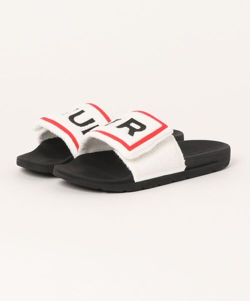 HUNTER(ハンター)の「/HUNTER/TERRY TOWELL LOGO SANDAL(サンダル・レディース・ブラック/ホワイト・UK4/UK5/UK6/UK3)」の1枚目の写真