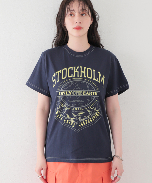 JOINT WORKS（ジョイントワークス）の「【WAVE UNION / ウェーブユニオン】Stockholm Print Tシャツ（Tシャツ/カットソー・レディース・ネイビー/ホワイト・SMALL/MEDIUM）」の4枚目の写真