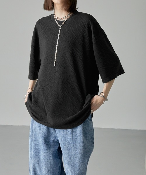 Alfred Alex（アルフレッドアレックス）の「【Alfred Alex】シャーリングクルーネックショートスリーブTシャツ/半袖カットソー（Tシャツ/カットソー・メンズ・ライトグレー/パープル/ブラック・M/L）」の14枚目の写真
