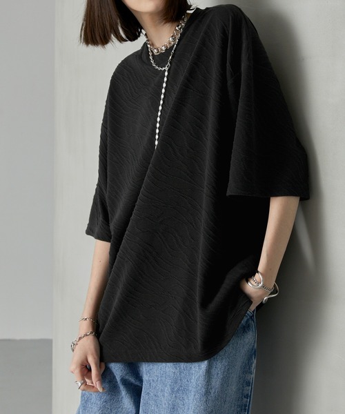 Alfred Alex（アルフレッドアレックス）の「【Alfred Alex】シャーリングクルーネックショートスリーブTシャツ/半袖カットソー（Tシャツ/カットソー・メンズ・ライトグレー/パープル/ブラック・M/L）」の8枚目の写真