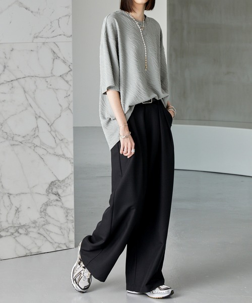 Alfred Alex（アルフレッドアレックス）の「【Alfred Alex】シャーリングクルーネックショートスリーブTシャツ/半袖カットソー（Tシャツ/カットソー・メンズ・ライトグレー/パープル/ブラック・M/L）」の15枚目の写真