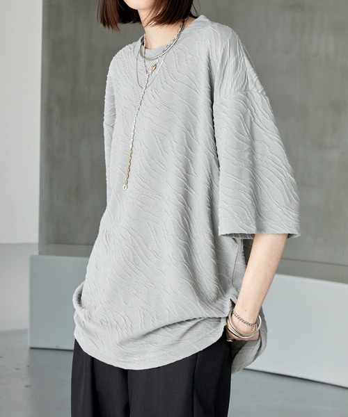 Alfred Alex（アルフレッドアレックス）の「【Alfred Alex】シャーリングクルーネックショートスリーブTシャツ/半袖カットソー（Tシャツ/カットソー・メンズ・ライトグレー/パープル/ブラック・M/L）」の10枚目の写真