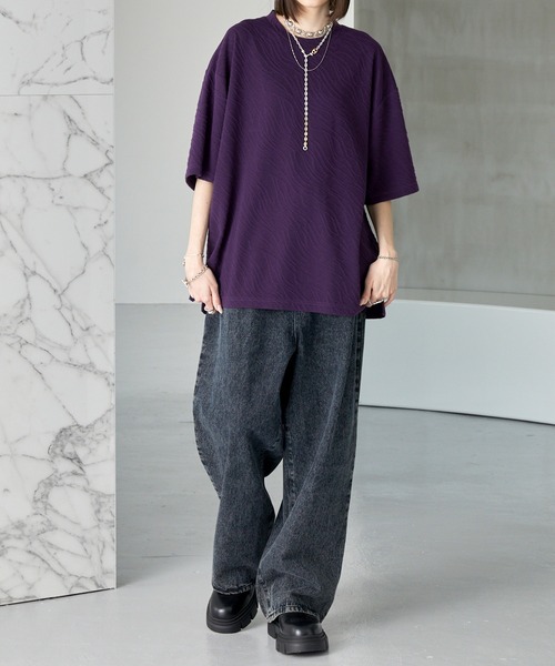 Alfred Alex（アルフレッドアレックス）の「【Alfred Alex】シャーリングクルーネックショートスリーブTシャツ/半袖カットソー（Tシャツ/カットソー・メンズ・ライトグレー/パープル/ブラック・M/L）」の16枚目の写真