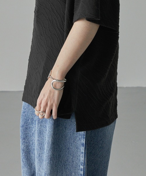 Alfred Alex（アルフレッドアレックス）の「【Alfred Alex】シャーリングクルーネックショートスリーブTシャツ/半袖カットソー（Tシャツ/カットソー・メンズ・ライトグレー/パープル/ブラック・M/L）」の12枚目の写真