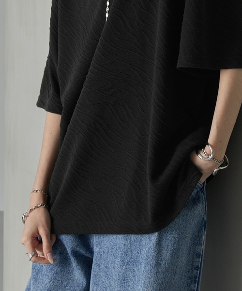 Alfred Alex（アルフレッドアレックス）の「【Alfred Alex】シャーリングクルーネックショートスリーブTシャツ/半袖カットソー（Tシャツ/カットソー・メンズ・ライトグレー/パープル/ブラック・M/L）」の6枚目の写真
