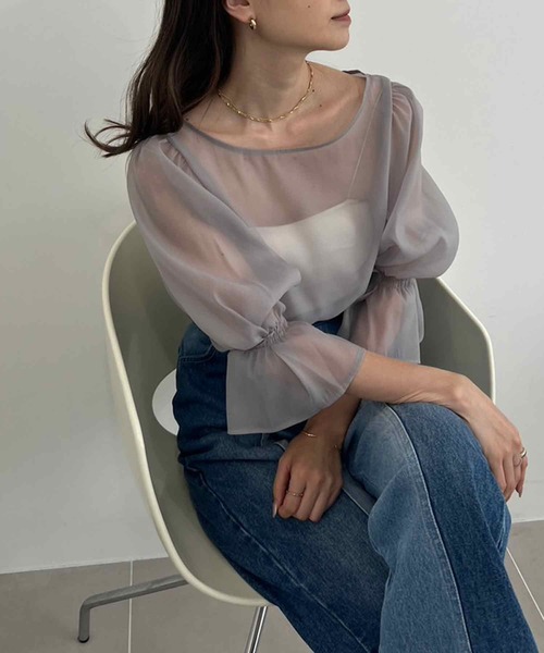 one after another NICE CLAUP（ワンアフターアナザーナイスクラップ）の「レースアップブラウス（シャツ/ブラウス・レディース・グレー/アイボリー/ピンク/ドット・FREE）」の3枚目の写真