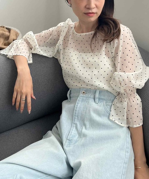 one after another NICE CLAUP（ワンアフターアナザーナイスクラップ）の「レースアップブラウス（シャツ/ブラウス・レディース・グレー/アイボリー/ピンク/ドット・FREE）」の12枚目の写真