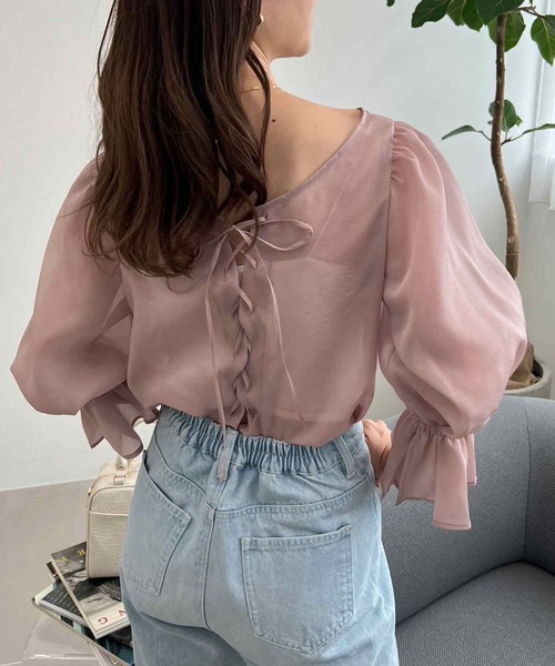 one after another NICE CLAUP（ワンアフターアナザーナイスクラップ）の「レースアップブラウス（シャツ/ブラウス・レディース・グレー/アイボリー/ピンク/ドット・FREE）」の11枚目の写真