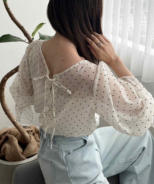 one after another NICE CLAUP（ワンアフターアナザーナイスクラップ）の「レースアップブラウス（シャツ/ブラウス・レディース・グレー/アイボリー/ピンク/ドット・FREE）」の13枚目の写真