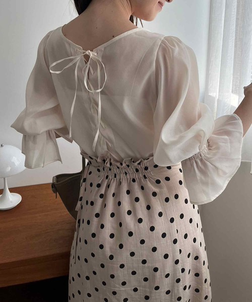 one after another NICE CLAUP（ワンアフターアナザーナイスクラップ）の「レースアップブラウス（シャツ/ブラウス・レディース・グレー/アイボリー/ピンク/ドット・FREE）」の6枚目の写真