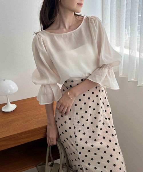 one after another NICE CLAUP（ワンアフターアナザーナイスクラップ）の「レースアップブラウス（シャツ/ブラウス・レディース・グレー/アイボリー/ピンク/ドット・FREE）」の5枚目の写真