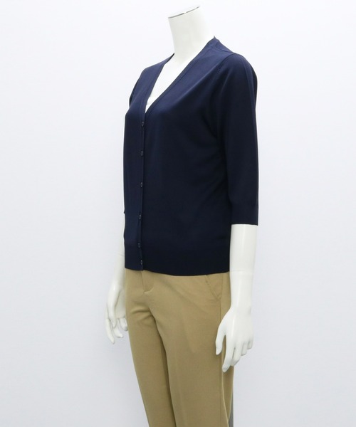 TOKYO SHIRTS（トウキョウシャツ）の「ベーシック Vネック 5分袖ニットカーディガン（カーディガン/ボレロ・レディース・ミント/ブルー/オレンジ/ネイビー・L/M）」の9枚目の写真