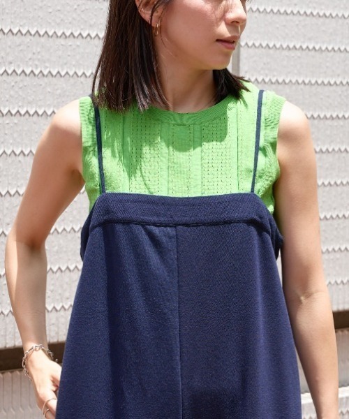 saloon（サルーン）の「SALOON(サルーン)/鹿の子編みオールインワン（サロペット/オーバーオール・レディース・ブラック/ネイビー/グリーン・FREE）」の10枚目の写真