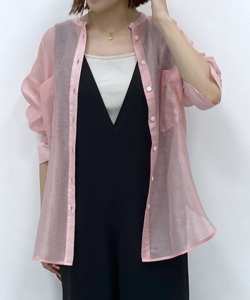 LEPSIM(レプシィム)の「シアーWポケットシャツ 906425(シャツ/ブラウス・レディース・ブラック/ピンク/アイボリー/オフホワイト・FREE)」の4枚目の写真