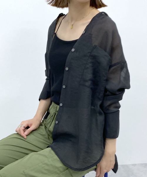 LEPSIM(レプシィム)の「シアーWポケットシャツ 906425(シャツ/ブラウス・レディース・ブラック/ピンク/アイボリー/オフホワイト・FREE)」の1枚目の写真
