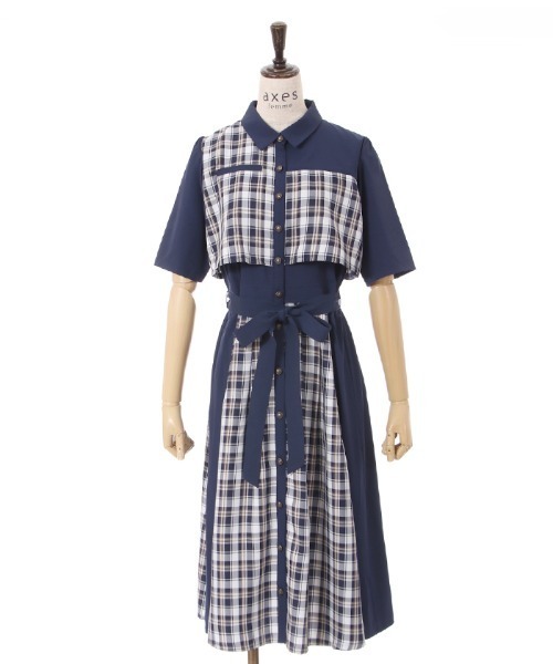 axes femme（アクシーズファム）の「パッチワークシャツワンピース（シャツワンピース・レディース・ベージュ/ネイビー/ブラック/ブラウン・FREE）」の6枚目の写真