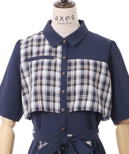 axes femme（アクシーズファム）の「パッチワークシャツワンピース（シャツワンピース・レディース・ベージュ/ネイビー/ブラック/ブラウン・FREE）」の8枚目の写真