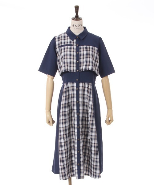 axes femme（アクシーズファム）の「パッチワークシャツワンピース（シャツワンピース・レディース・ベージュ/ネイビー/ブラック/ブラウン・FREE）」の14枚目の写真