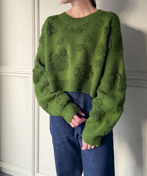 JUNOAH(ジュノア)の「ショート丈花柄ニット(ニット/セーター・レディース・ブラック/グリーン/アイボリー/グレイッシュベージュ/ブルー/チャコール・FREE/MEDIUM/LARGE)」の20枚目の写真