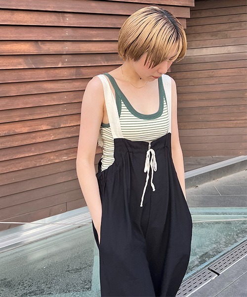 CREDONA(クレドナ)の「バイカラーライトコンビネゾン(サロペット/オーバーオール・レディース・ベージュ/ブラック・FREE)」の10枚目の写真