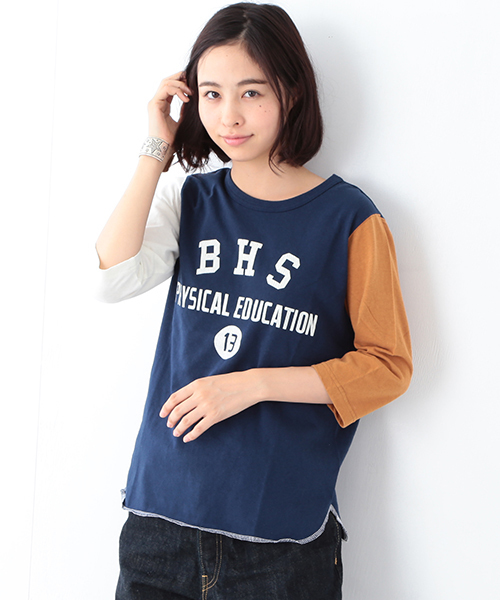 BEAMS BOY(ビームスボーイ)の「BEAMS BOY / プリント ベースボールT(Tシャツ/カットソー・レディース・ライトブラウン/ネイビー/その他1・ONE SIZE)」の3枚目の写真