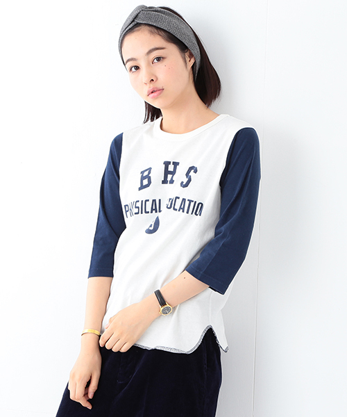 BEAMS BOY(ビームスボーイ)の「BEAMS BOY / プリント ベースボールT(Tシャツ/カットソー・レディース・ライトブラウン/ネイビー/その他1・ONE SIZE)」の2枚目の写真