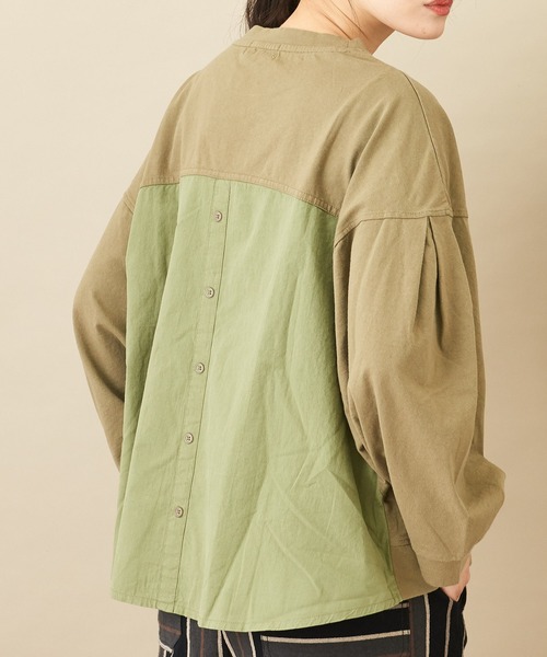 CUBE SUGAR(キューブシュガー)の「WEB限定カットソー×シャツバックシャンプルオーバー(Tシャツ/カットソー・レディース・マスタード/カーキ/スミクロ・M)」の1枚目の写真