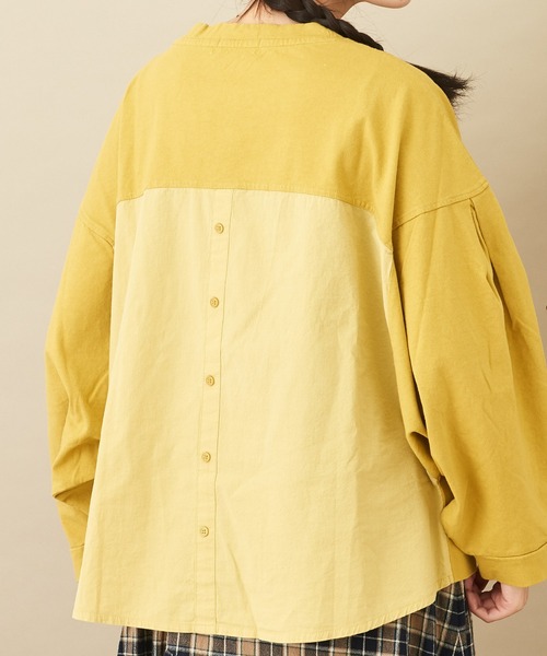CUBE SUGAR(キューブシュガー)の「WEB限定カットソー×シャツバックシャンプルオーバー(Tシャツ/カットソー・レディース・マスタード/カーキ/スミクロ・M)」の3枚目の写真