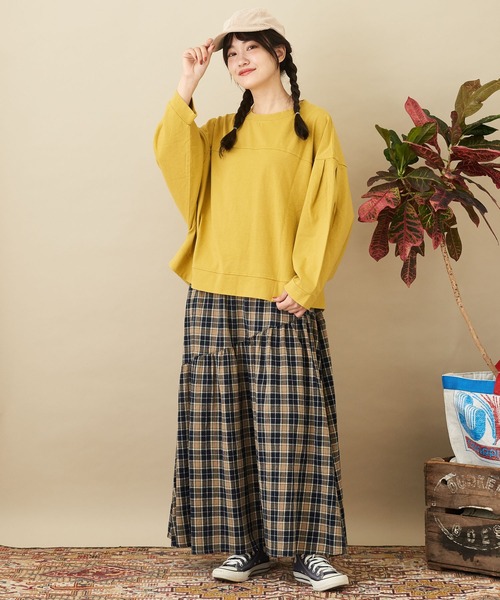 CUBE SUGAR(キューブシュガー)の「WEB限定カットソー×シャツバックシャンプルオーバー(Tシャツ/カットソー・レディース・マスタード/カーキ/スミクロ・M)」の7枚目の写真