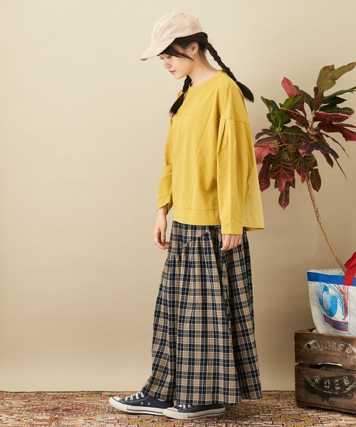 CUBE SUGAR(キューブシュガー)の「WEB限定カットソー×シャツバックシャンプルオーバー(Tシャツ/カットソー・レディース・マスタード/カーキ/スミクロ・M)」の8枚目の写真