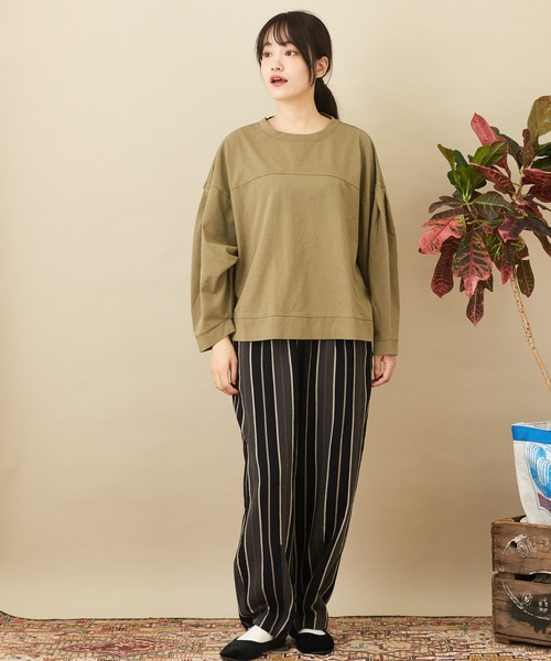 CUBE SUGAR(キューブシュガー)の「WEB限定カットソー×シャツバックシャンプルオーバー(Tシャツ/カットソー・レディース・マスタード/カーキ/スミクロ・M)」の10枚目の写真